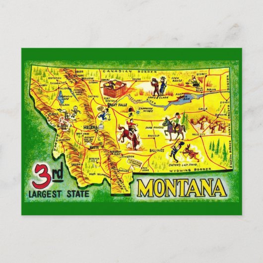 モンタナ ヴィンテージ イラスト マップ ポストカード (正面)