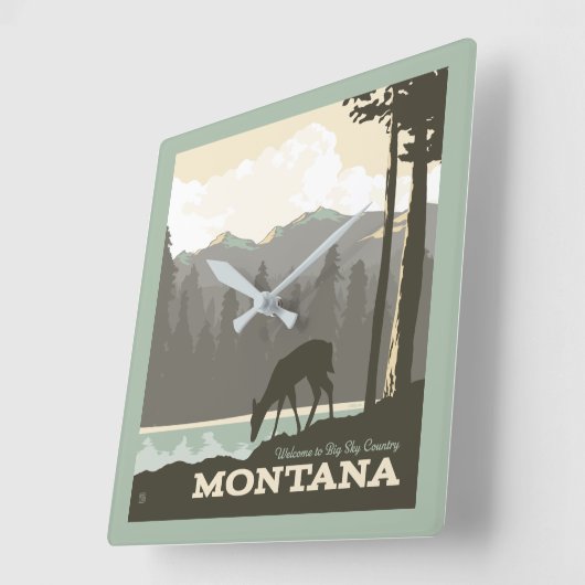 モンタナ | Big Sky Countryへようこそ スクエア壁時計 (傾斜)
