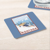 モンタナ- Downhhillの雪のスキーヤー スクエアペーパーコースター (アングル)