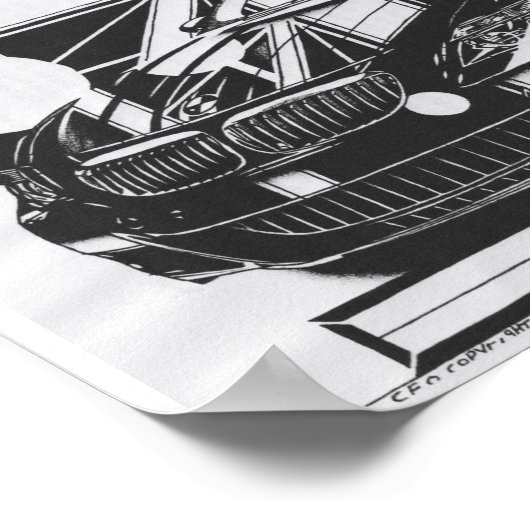 モンタージュのインクスケッチ – スポーツカーのセンターピース。 ポスター (角)