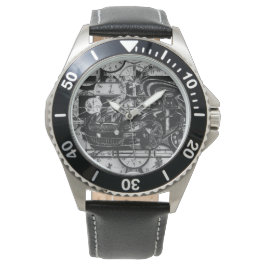 モンタージュのインクスケッチ – スポーツカーのセンターピース。 腕時計