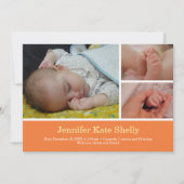 モンタージュ3の写真のオレンジベビーの誕生の発表 案内状 (正面)