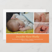 モンタージュ3の写真のオレンジベビーの誕生の発表 案内状 (正面/裏面)