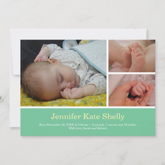 モンタージュ3フォトスイートミントベビー誕生のお知らせ 案内状 (正面)