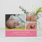 モンタージュ3写真スイートピンクベビー誕生のお知らせ 案内状 (スタンド正面)