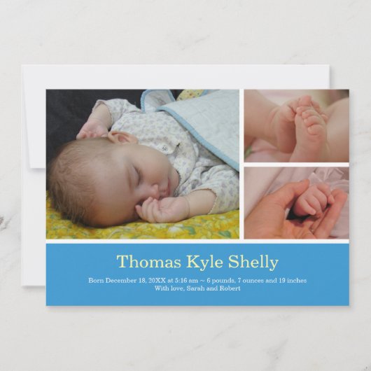 モンタージュ3 photo sweet blueベビー誕生発表 案内状 (正面)