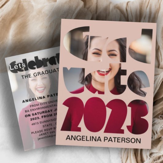 モンダンシンプルバラ卒業写真金ゴールド インビテーションポストカード