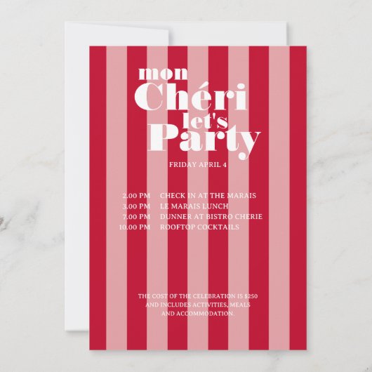 モンチェリーレッツパーティーさくらんぼレッドはっきりしたストライプ 招待状 (裏面)