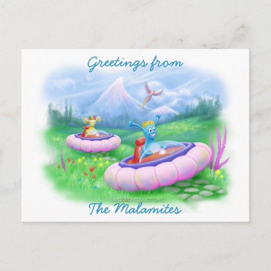 モンティ王とマーヴィン王子がホバースレッドに ポストカード (正面)