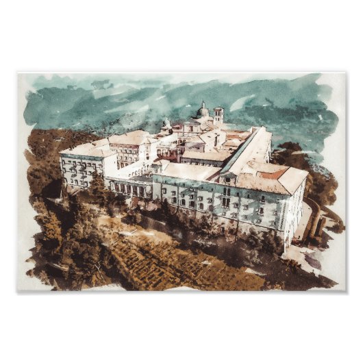 モンテカッシーノトスカニーイタリアヒストリックモンストラーンアート フォトプリント (正面)