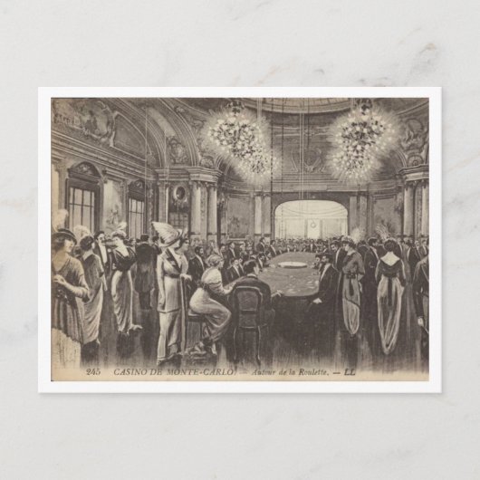 モンテカルロ、賭博カジノ、1910sヴィンテージスタイル ポストカード (正面)