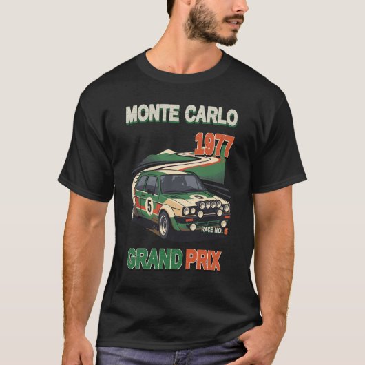モンテカルロ 1977 伝統のグランプリ レーシングポスター Tシャツ (正面)