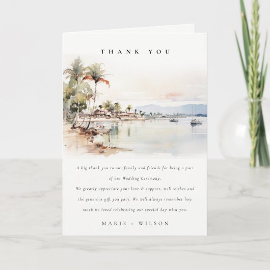 モンテゴベイジャマイカ水彩風景結婚ズ サンキューカード (正面)