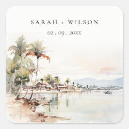 モンテゴベイジャマイカ水彩風景結婚ズ スクエアシール