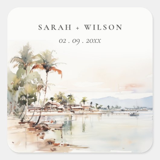 モンテゴベイジャマイカ水彩風景結婚ズ スクエアシール (正面)