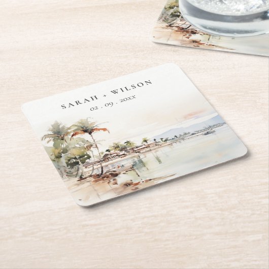 モンテゴベイジャマイカ水彩風景結婚ズ スクエアペーパーコースター (アングル)