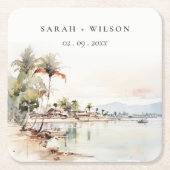 モンテゴベイジャマイカ水彩風景結婚ズ スクエアペーパーコースター (正面)