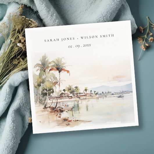 モンテゴベイジャマイカ水彩風景結婚ズ スタンダードカクテルナプキン