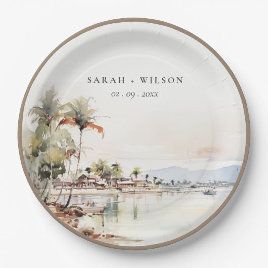 モンテゴベイジャマイカ水彩風景結婚ズ ペーパープレート (正面)