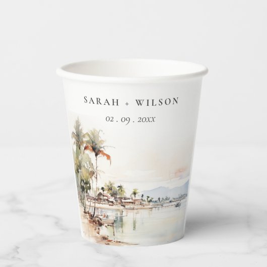 モンテゴベイジャマイカ水彩風景結婚ズ 紙コップ (正面)