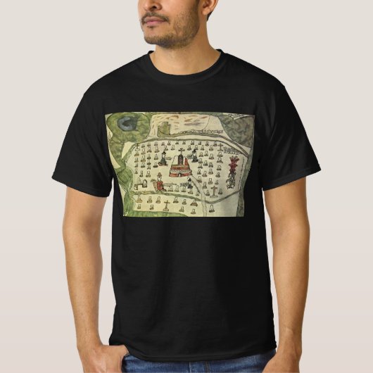 モンテスマのアステカ帝国、アンティーク世界地図、1577年 Tシャツ (正面)