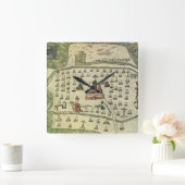 モンテズーマの古代アステカ帝国、1577年の世界地図 スクエア壁時計 (ホーム)