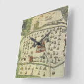 モンテズーマの古代アステカ帝国、1577年の世界地図 スクエア壁時計 (傾斜)