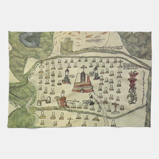モンテズーマの古代アステカ帝国、1577年の古地図 キッチンタオル (横)