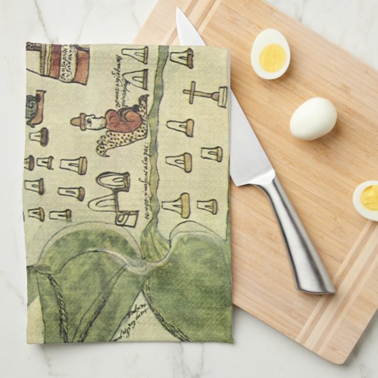 モンテズーマの古代アズテック帝国、1577年の古地図 キッチンタオル (四つ折り)