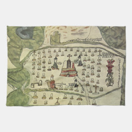 モンテズーマの古代アズテック帝国、1577年の古地図 キッチンタオル