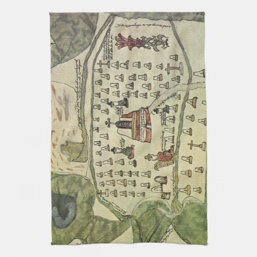 モンテズーマの古代アズテック帝国、1577年の古地図 キッチンタオル (縦)