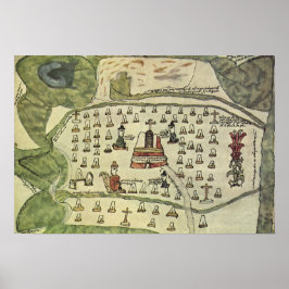 モンテズーマのAztec帝国、1577年の古地図 ポスター