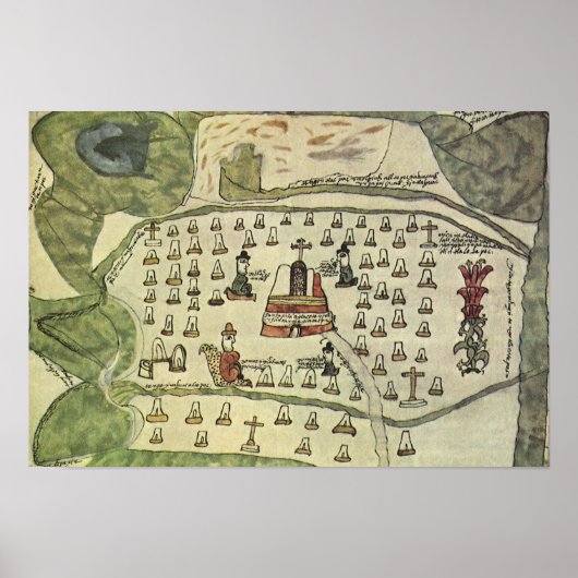 モンテズーマのAztec帝国、1577年の古地図 ポスター (正面)