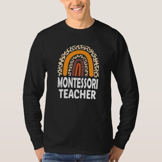 モンテッソーリ教師ヒョウ柄レインボー感謝Tシャツ Tシャツ (正面)