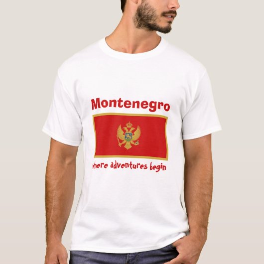 モンテネグロの旗+地図+テキストTシャツ Tシャツ (正面)