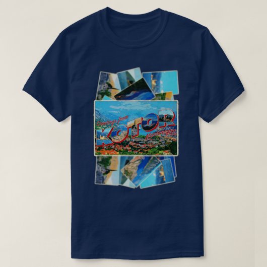 モンテネグロのKotorからの挨拶ヴィンテージスタイルr Tシャツ (デザイン正面)