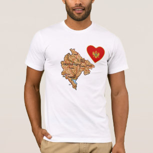 モンテネグロ国旗のハートと地図Tシャツ Tシャツ