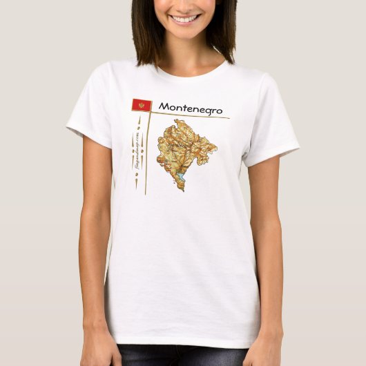モンテネグロ地図+国旗+タイトルTシャツ Tシャツ (正面)