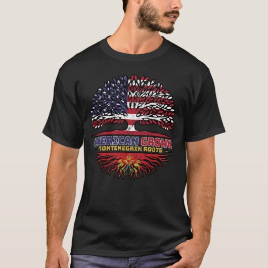 モンテネグロ系アメリカ人 アメリカ モンテネグロ 木の根 Tシャツ (正面)