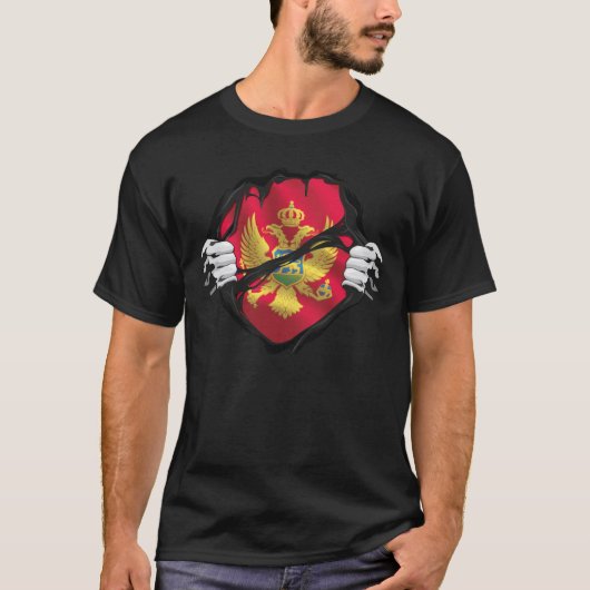モンテネグロ純粋なルーツ国旗ブラック Tシャツ (正面)