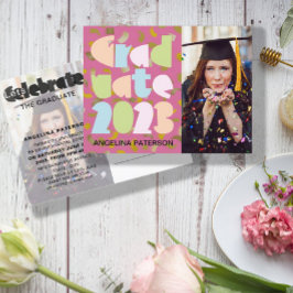 モンデルパステル卒業写真紙吹雪パーティー インビテーションポストカード