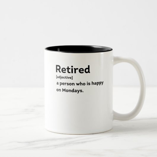 モンデー退職したズで幸せな定義の人 ツートーンマグカップ (右)