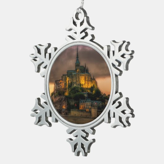 モントサンミシェルアイランドチャーチノルマンディ スノーフレークピューターオーナメント (右)