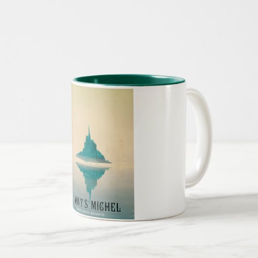 モントサンミシェルヴィンテージ旅行ポスター ツートーンマグカップ (正面右)