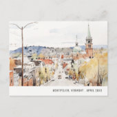 モントピーリー市景色 ヴァーモント 水彩画 旅行 ポストカード (正面)