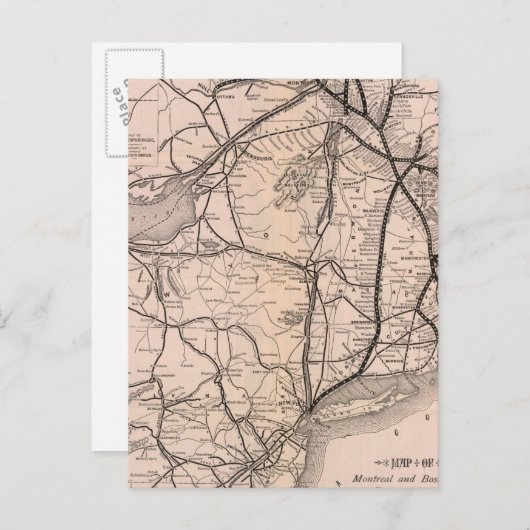 モントリオールとボストンエアラインの地図 ポストカード (正面/裏面)