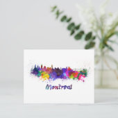 モントリオールのスカイラインの水彩画 ポストカード (スタンド正面)