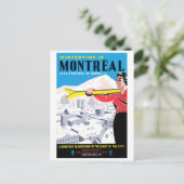 モントリオールの冬、スキー用具を持つ女性 ポストカード (スタンド正面)