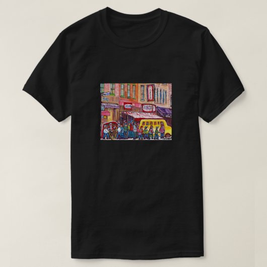 モントリオールアートホッケーおもしろい通りシーン絵画が勝利 Tシャツ (デザイン正面)