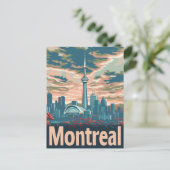 モントリオールカナダヴィンテージレトロ旅行イラストレーション ポストカード (スタンド正面)